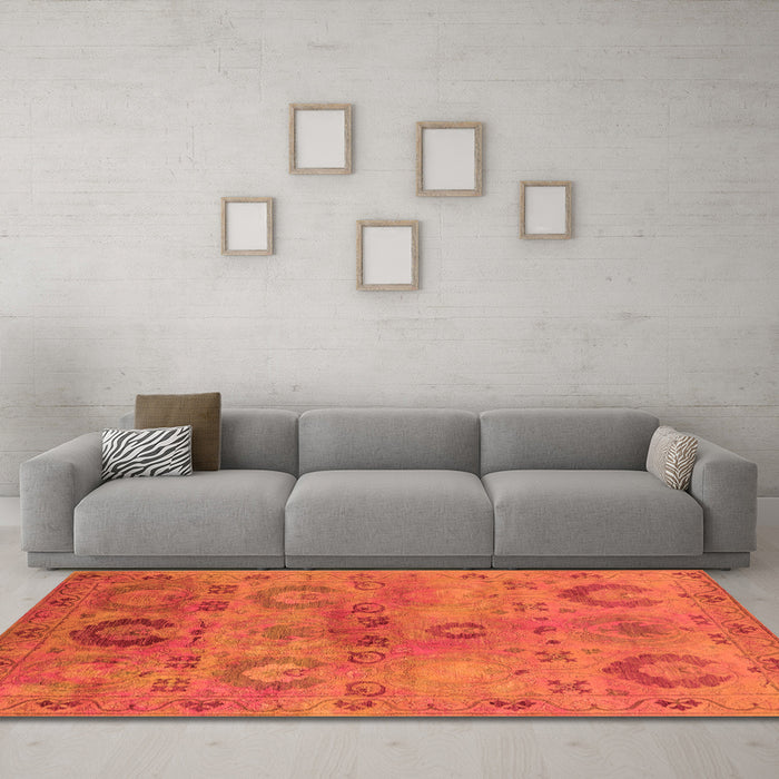 Machine Washable Oriental Orange Industrial Area Rugs in a Living Room, wshurb2654org