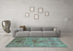 Machine Washable Oriental Turquoise Industrial Area Rugs in a Living Room,, wshurb2654turq