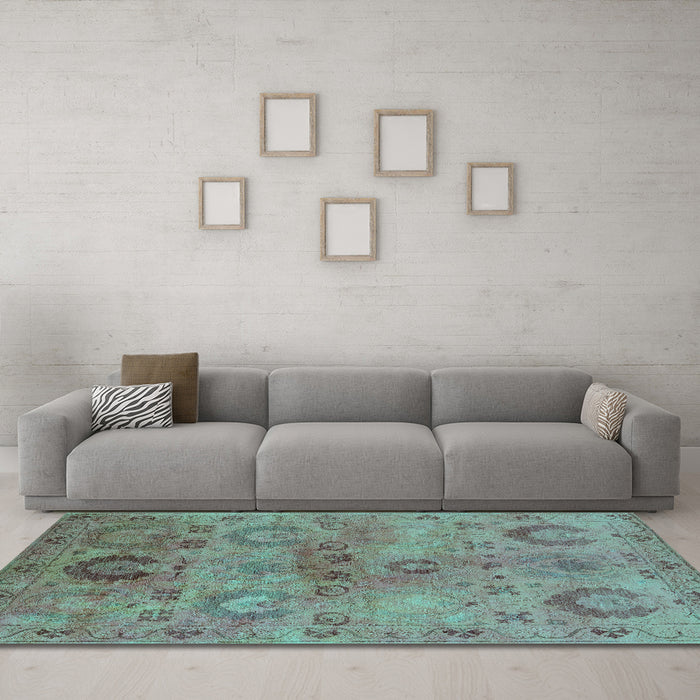 Machine Washable Oriental Turquoise Industrial Area Rugs in a Living Room,, wshurb2654turq