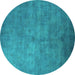 Round Oriental Turquoise Industrial Rug, urb2655turq