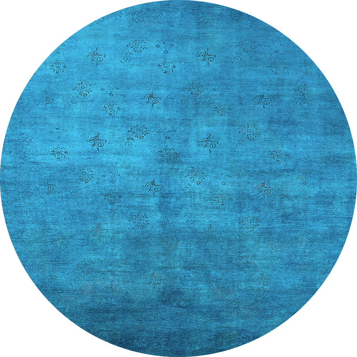Round Machine Washable Oriental Light Blue Industrial Rug, wshurb2655lblu