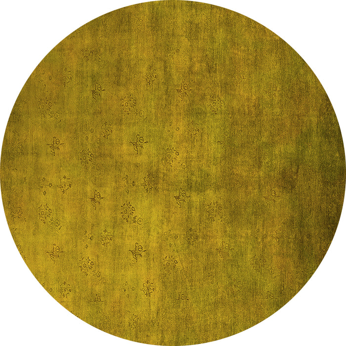 Round Machine Washable Oriental Yellow Industrial Rug, wshurb2655yw