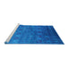 Sideview of Machine Washable Industrial Modern Deep Sky Blue Rug, wshurb2656