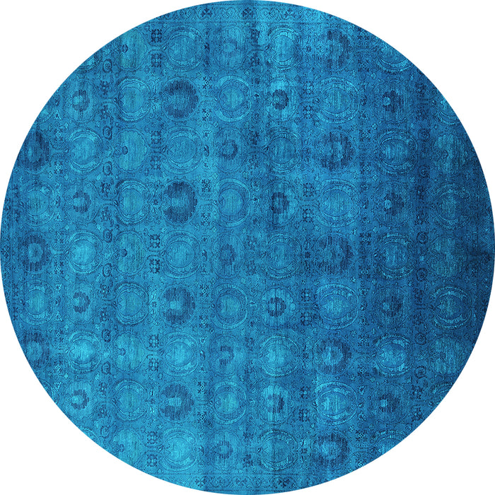 Round Machine Washable Oriental Turquoise Industrial Area Rugs, wshurb2656turq