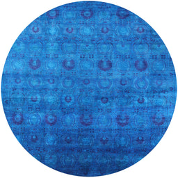 Round Mid-Century Modern Deep Sky Blue Oriental Rug, urb2656