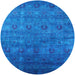 Round Mid-Century Modern Deep Sky Blue Oriental Rug, urb2656