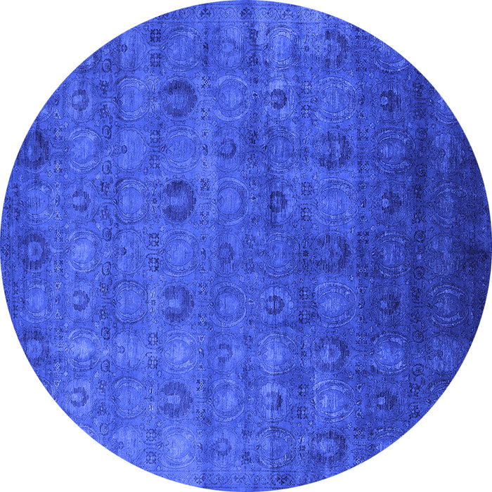 Round Machine Washable Oriental Blue Industrial Rug, wshurb2656blu