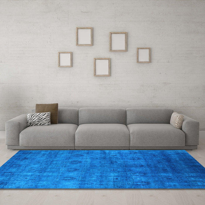 Machine Washable Oriental Light Blue Industrial Rug in a Living Room, wshurb2656lblu
