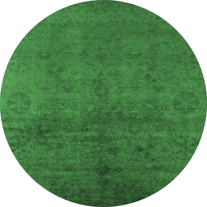 Round Oriental Emerald Green Industrial Rug, urb2657emgrn