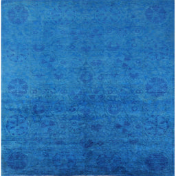 Square Machine Washable Industrial Modern Neon Blue Rug, wshurb2657