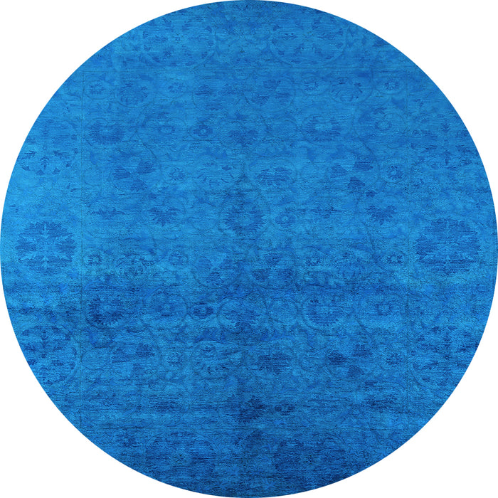 Round Machine Washable Oriental Light Blue Industrial Rug, wshurb2657lblu