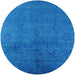 Round Mid-Century Modern Neon Blue Oriental Rug, urb2657