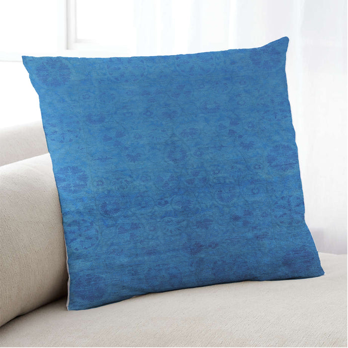 Lifestyle Image of Mid-Century Modern Urban Square Neon Blue Throw Pillow, 18 inch by 18 inch, pwurb2657
