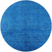 Round Machine Washable Industrial Modern Neon Blue Rug, wshurb2657