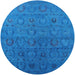 Round Machine Washable Industrial Modern Deep Sky Blue Rug, wshurb2658