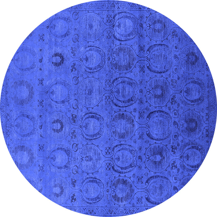 Round Machine Washable Oriental Blue Industrial Rug, wshurb2658blu