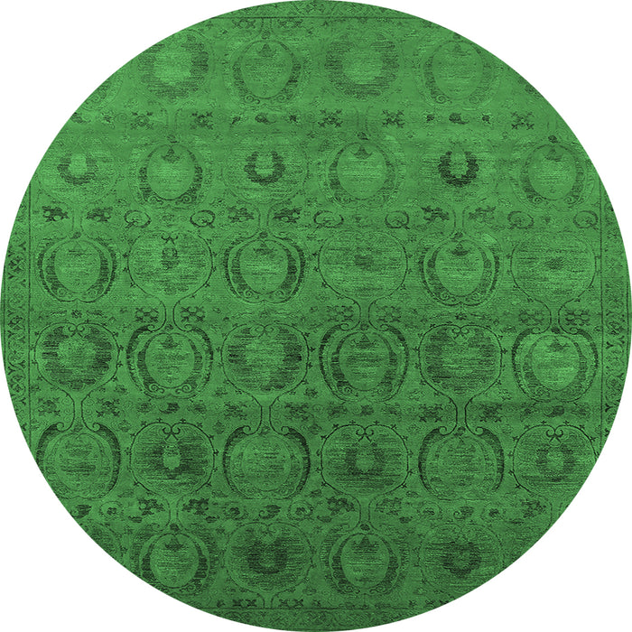 Round Oriental Emerald Green Industrial Rug, urb2658emgrn
