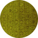 Round Machine Washable Oriental Yellow Industrial Rug, wshurb2658yw