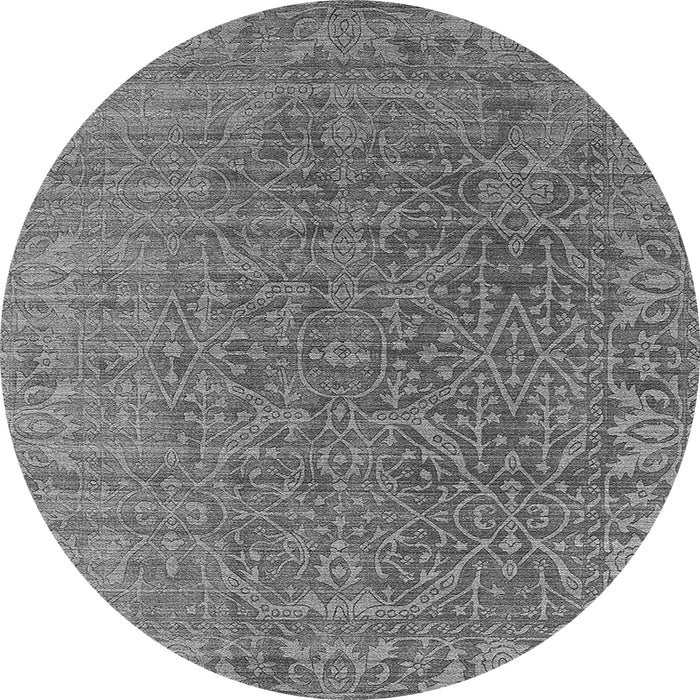 Round Machine Washable Oriental Gray Industrial Rug, wshurb2659gry