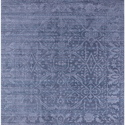 Square Mid-Century Modern Azure Blue Oriental Rug, urb2659