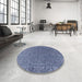 Round Machine Washable Industrial Modern Azure Blue Rug in a Office, wshurb2659