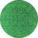 Round Machine Washable Oriental Green Industrial Area Rugs, wshurb2659grn