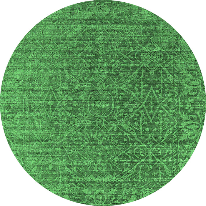 Round Oriental Emerald Green Industrial Rug, urb2659emgrn
