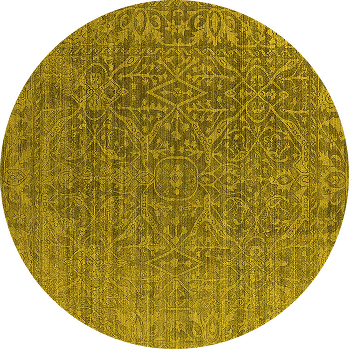 Round Machine Washable Oriental Yellow Industrial Rug, wshurb2659yw