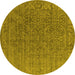 Round Machine Washable Oriental Yellow Industrial Rug, wshurb2659yw