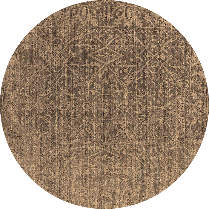 Round Machine Washable Oriental Brown Industrial Rug, wshurb2659brn