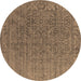 Round Machine Washable Oriental Brown Industrial Rug, wshurb2659brn