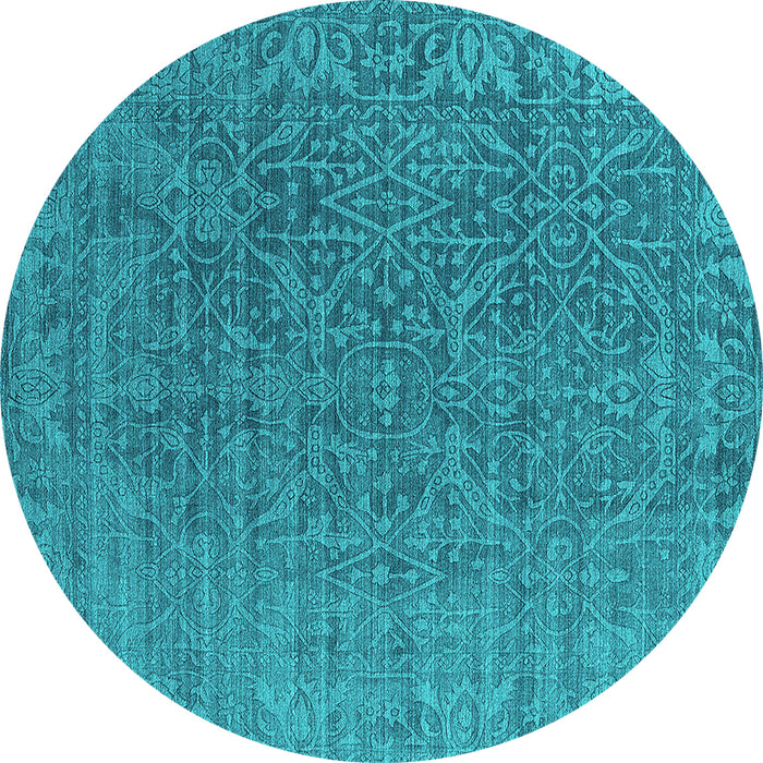 Round Machine Washable Oriental Turquoise Industrial Area Rugs, wshurb2659turq