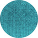 Round Machine Washable Oriental Turquoise Industrial Area Rugs, wshurb2659turq