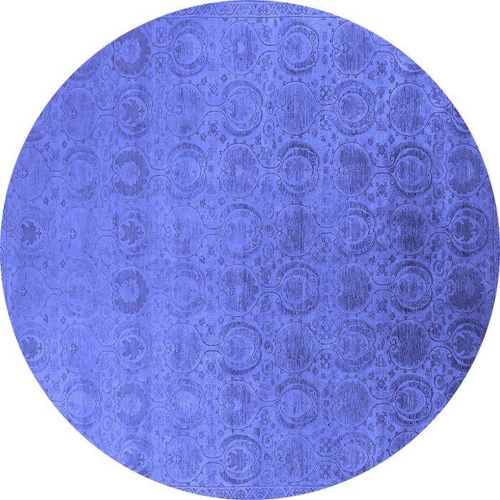 Round Machine Washable Oriental Blue Industrial Rug, wshurb2660blu