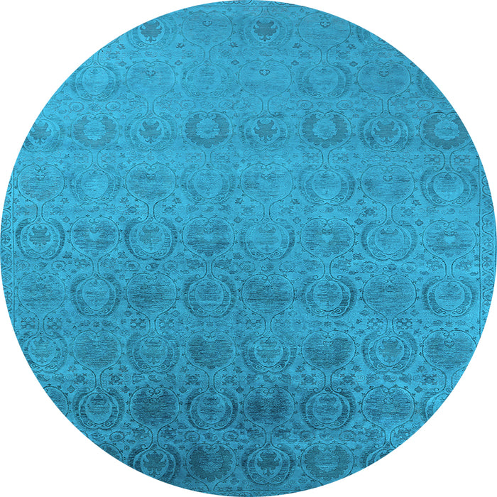 Round Machine Washable Oriental Light Blue Industrial Rug, wshurb2660lblu