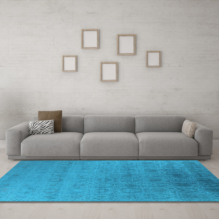 Machine Washable Oriental Light Blue Industrial Rug in a Living Room, wshurb2660lblu
