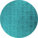 Round Oriental Turquoise Industrial Rug, urb2660turq