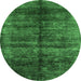 Round Oriental Emerald Green Industrial Rug, urb2661emgrn