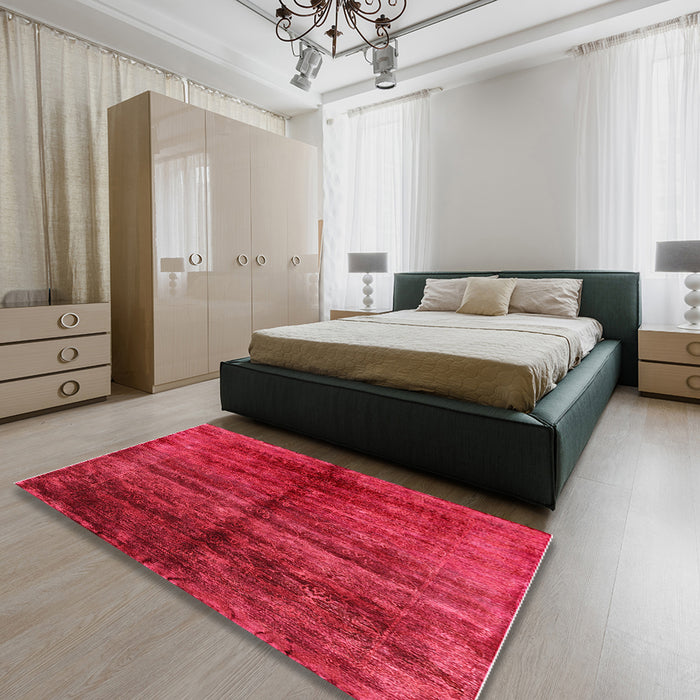 Mid-Century Modern Red Oriental Rug in a Bedroom, urb2661