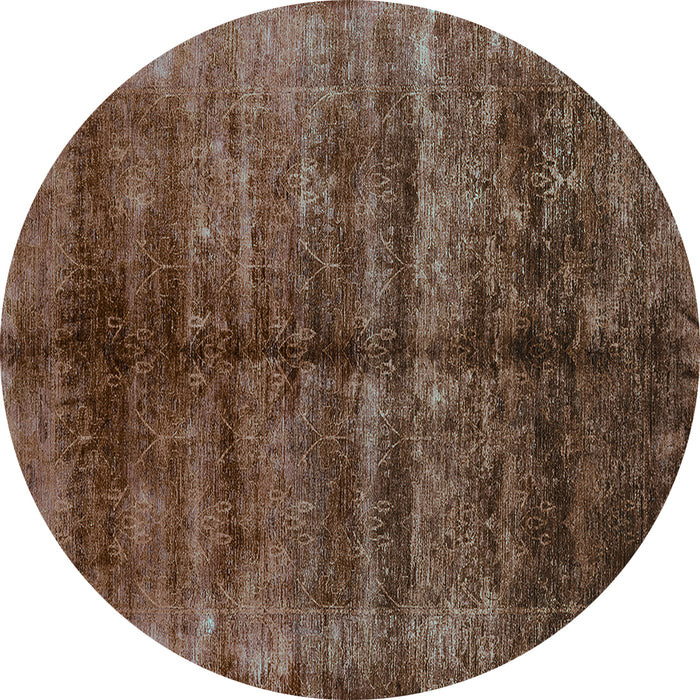 Round Machine Washable Oriental Turquoise Industrial Area Rugs, wshurb2661turq