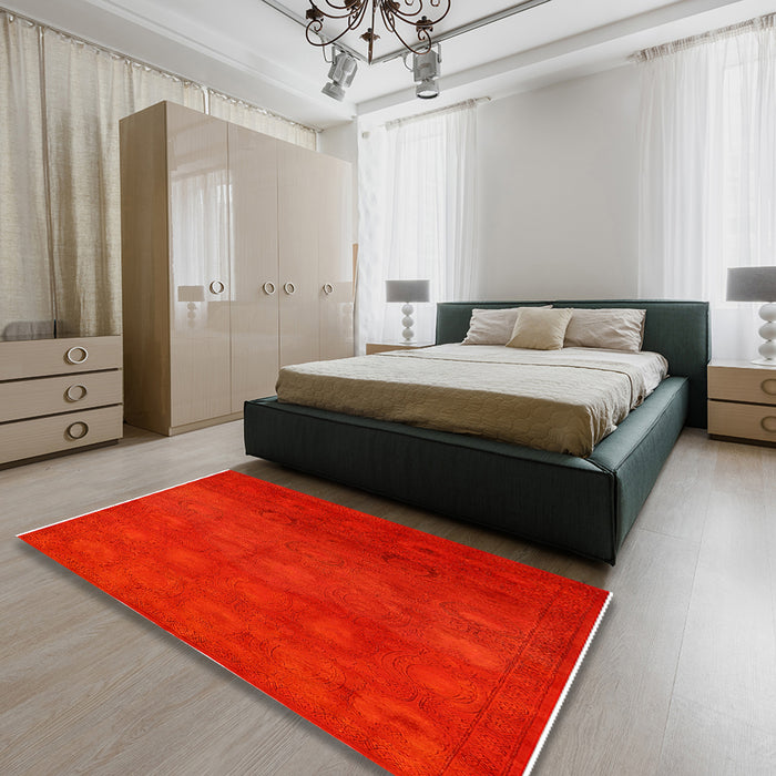 Mid-Century Modern Red Oriental Rug in a Bedroom, urb2662