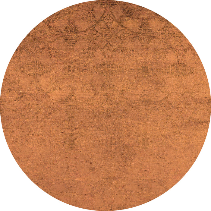 Round Machine Washable Oriental Orange Industrial Area Rugs, wshurb2663org