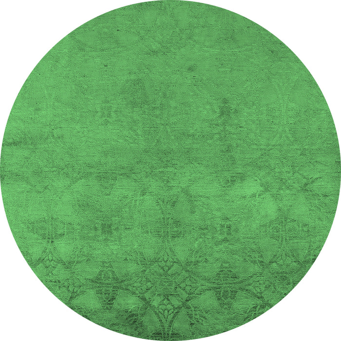 Round Oriental Emerald Green Industrial Rug, urb2663emgrn