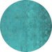 Round Oriental Turquoise Industrial Rug, urb2663turq