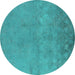 Round Machine Washable Oriental Turquoise Industrial Area Rugs, wshurb2663turq