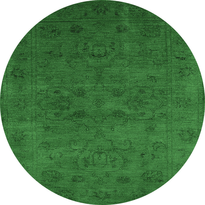 Round Machine Washable Oriental Emerald Green Industrial Area Rugs, wshurb2664emgrn