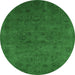 Round Machine Washable Oriental Emerald Green Industrial Area Rugs, wshurb2664emgrn