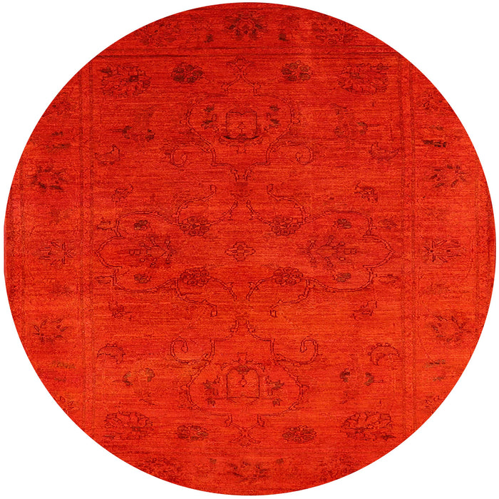 Round Machine Washable Industrial Modern Orange Rug, wshurb2664