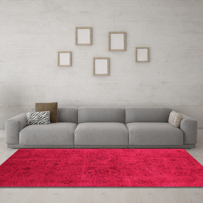 Machine Washable Oriental Pink Industrial Rug in a Living Room, wshurb2664pnk
