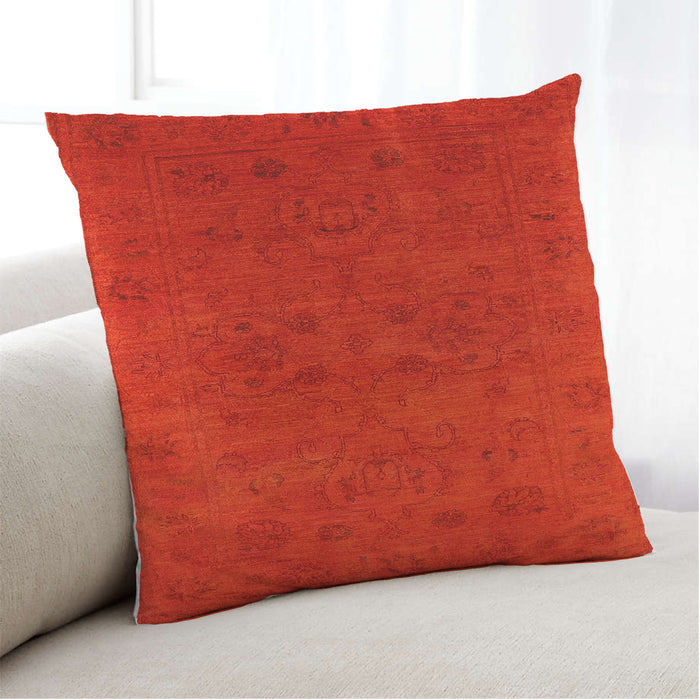 Lifestyle Image of Mid-Century Modern Urban Square Orange Throw Pillow, 18 inch by 18 inch, pwurb2664